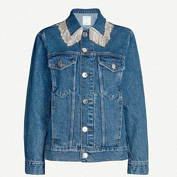 sandro denim jacket with rhinestone fringe
